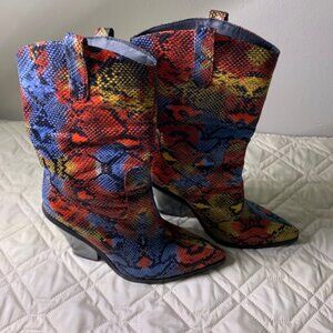 Azalea Wang Multicolored Snakeskin Print Western Boots-Size 8.5